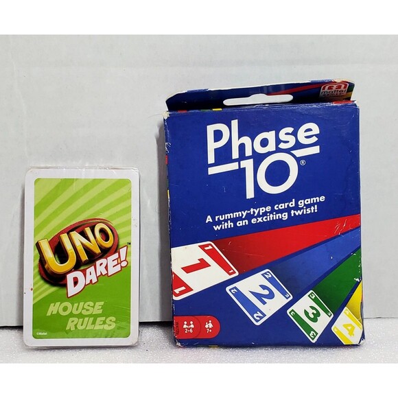 Card Game Lot – Uno Dare & Phase 10 – Family Fun Party Games – Mattel - Picture 1 of 9